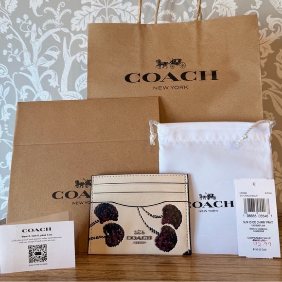Coach Accessories - Coach Cream & Cherry Glitter Card Holder NWT - Box & Gift Bag Included NO Dusty